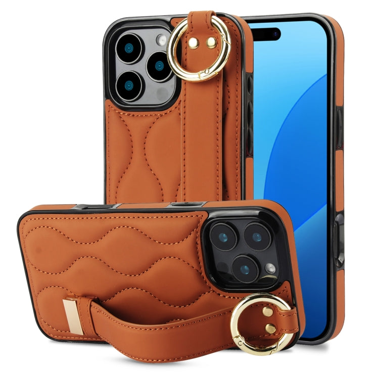 Non-slip Full Coverage Ring PU Phone Case with Wristband, For iPhone 16 Pro Max, For iPhone 16 Pro, For iPhone 16 Plus, For iPhone 16, For iPhone 14 Plus, For iPhone 14