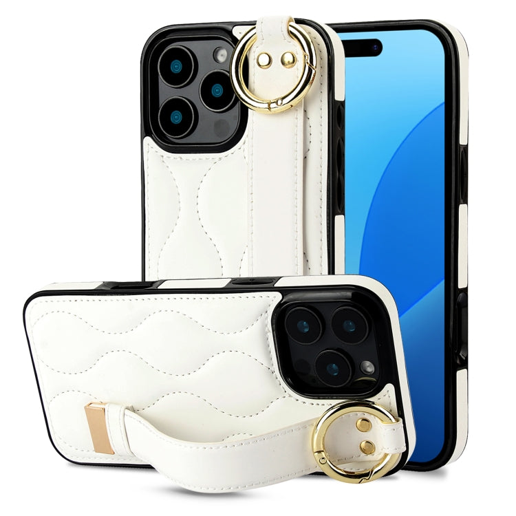 Non-slip Full Coverage Ring PU Phone Case with Wristband, For iPhone 16 Pro Max, For iPhone 16 Pro, For iPhone 16 Plus, For iPhone 16, For iPhone 14 Plus, For iPhone 14