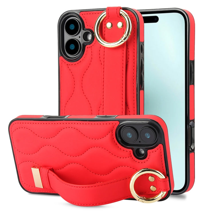 Non-slip Full Coverage Ring PU Phone Case with Wristband, For iPhone 16 Pro Max, For iPhone 16 Pro, For iPhone 16 Plus, For iPhone 16, For iPhone 14 Plus, For iPhone 14