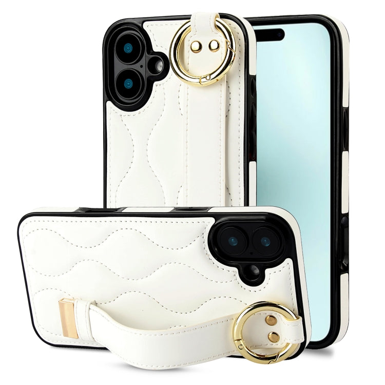 Non-slip Full Coverage Ring PU Phone Case with Wristband, For iPhone 16 Pro Max, For iPhone 16 Pro, For iPhone 16 Plus, For iPhone 16, For iPhone 14 Plus, For iPhone 14