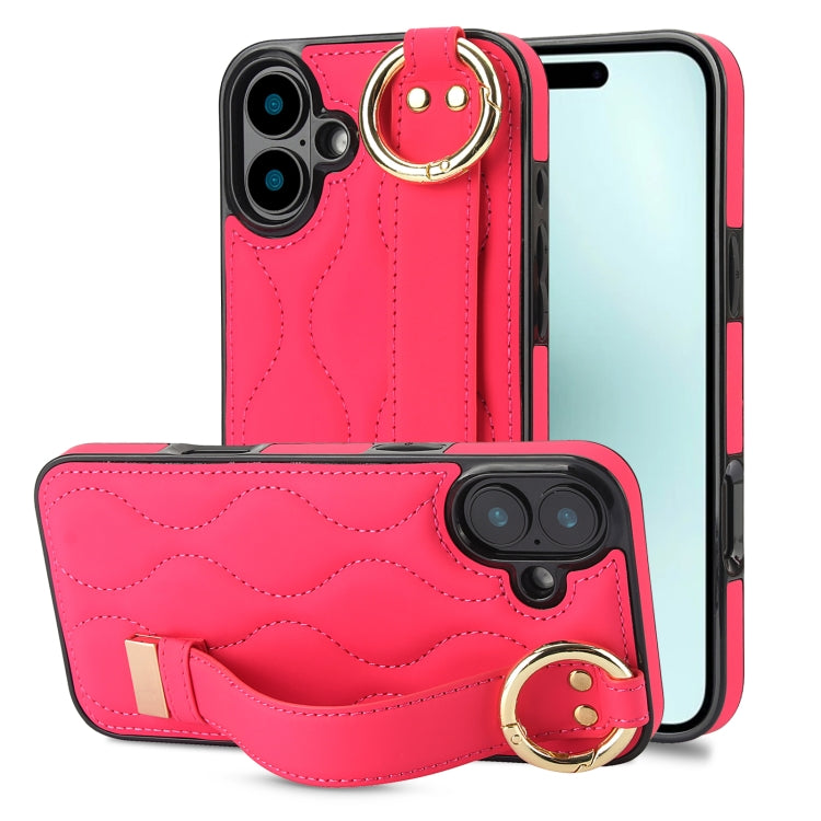 Non-slip Full Coverage Ring PU Phone Case with Wristband, For iPhone 16 Pro Max, For iPhone 16 Pro, For iPhone 16 Plus, For iPhone 16, For iPhone 14 Plus, For iPhone 14