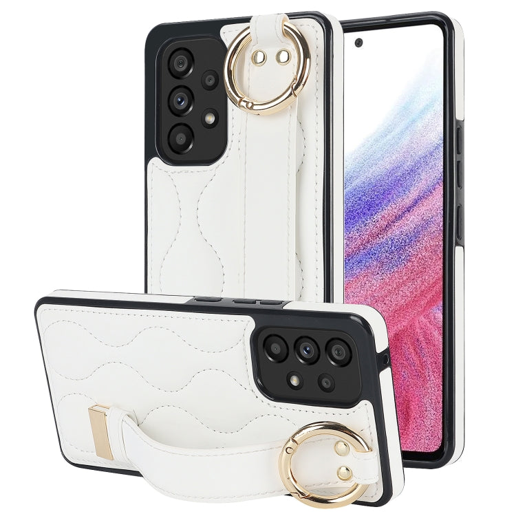 Non-slip Full Coverage Ring PU Phone Case with Wristband, For Samsung Galaxy A14 4G / 5G, For Samsung Galaxy A54 5G, For Samsung Galaxy S23 Ultra, For Samsung Galaxy S23, For Samsung Galaxy A53 5G, For Samsung Galaxy S22 Ultra