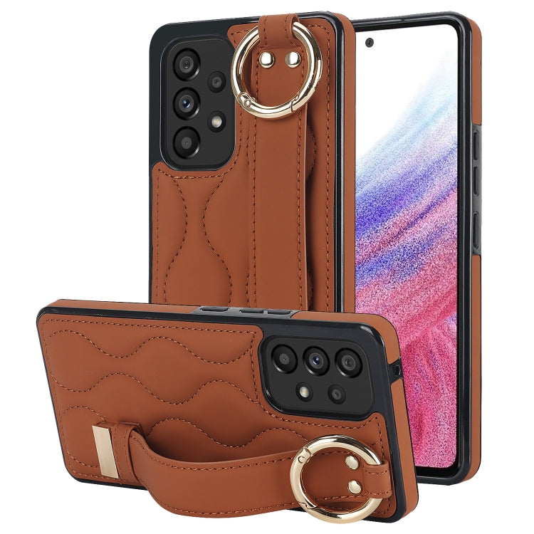 Non-slip Full Coverage Ring PU Phone Case with Wristband, For Samsung Galaxy A14 4G / 5G, For Samsung Galaxy A54 5G, For Samsung Galaxy S23 Ultra, For Samsung Galaxy S23, For Samsung Galaxy A53 5G, For Samsung Galaxy S22 Ultra
