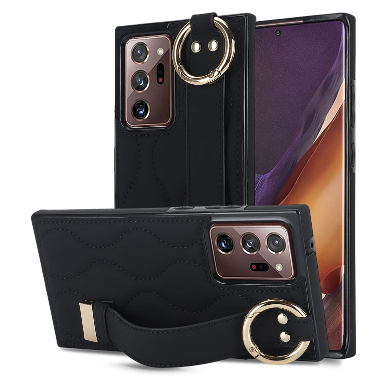 Non-slip Full Coverage Ring PU Phone Case with Wristband, For Samsung Galaxy S22+, For Samsung Galaxy S22, For Samsung Galaxy Note20 Ultra, For Samsung Galaxy Note20