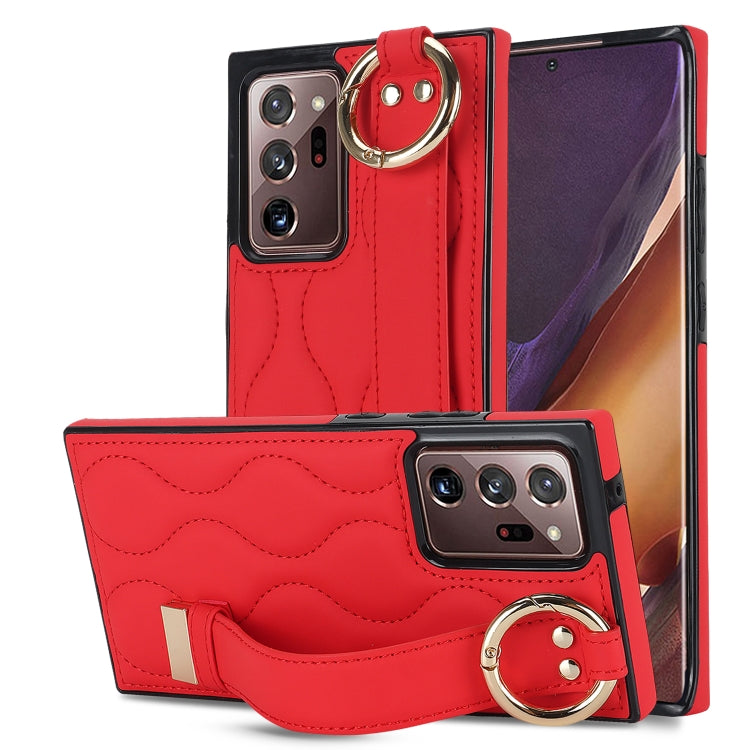 Non-slip Full Coverage Ring PU Phone Case with Wristband, For Samsung Galaxy S22+, For Samsung Galaxy S22, For Samsung Galaxy Note20 Ultra, For Samsung Galaxy Note20