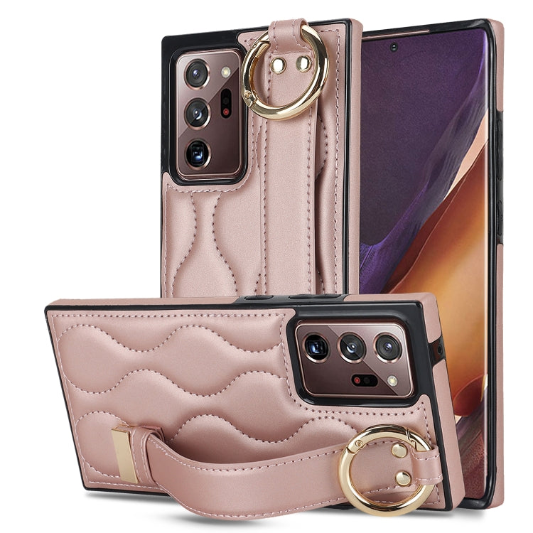 Non-slip Full Coverage Ring PU Phone Case with Wristband, For Samsung Galaxy S22+, For Samsung Galaxy S22, For Samsung Galaxy Note20 Ultra, For Samsung Galaxy Note20