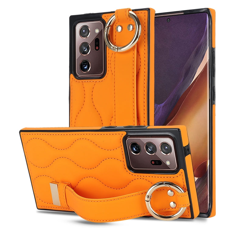 Non-slip Full Coverage Ring PU Phone Case with Wristband, For Samsung Galaxy S22+, For Samsung Galaxy S22, For Samsung Galaxy Note20 Ultra, For Samsung Galaxy Note20