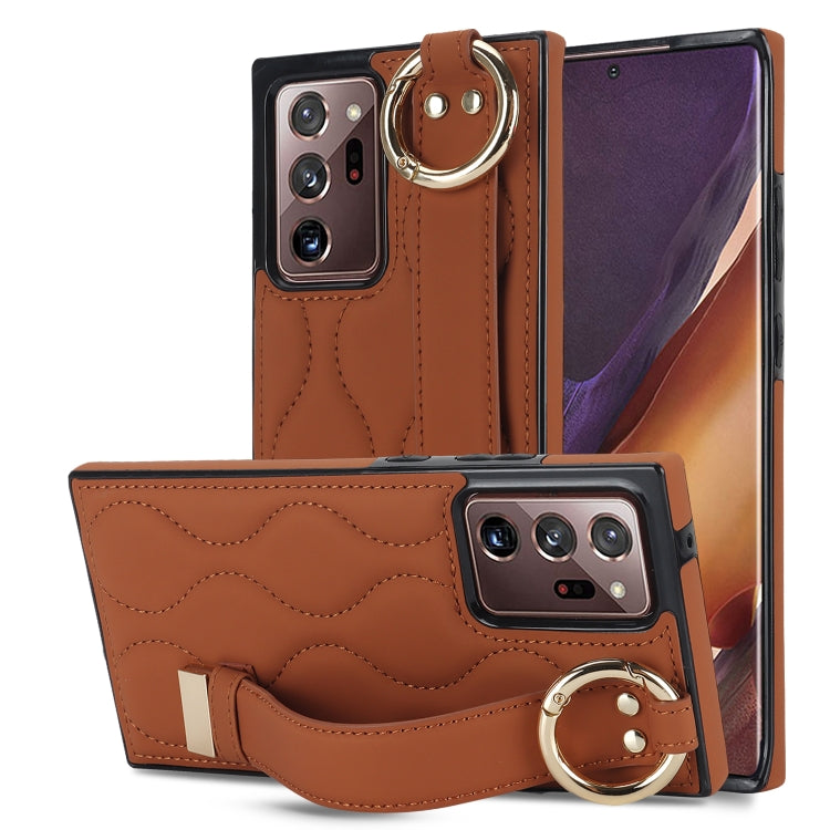 Non-slip Full Coverage Ring PU Phone Case with Wristband, For Samsung Galaxy S22+, For Samsung Galaxy S22, For Samsung Galaxy Note20 Ultra, For Samsung Galaxy Note20