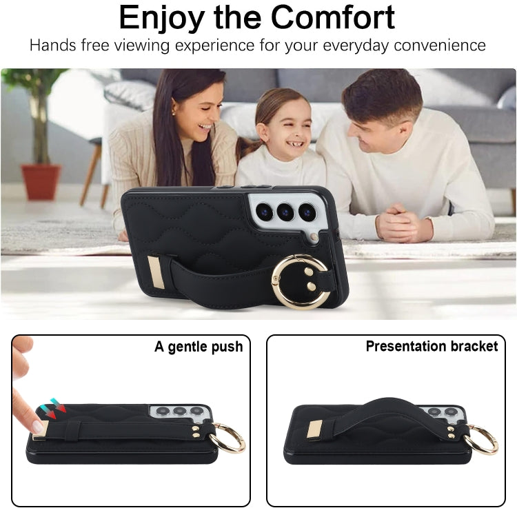 Non-slip Full Coverage Ring PU Phone Case with Wristband, For Samsung Galaxy S22+, For Samsung Galaxy S22, For Samsung Galaxy Note20 Ultra, For Samsung Galaxy Note20