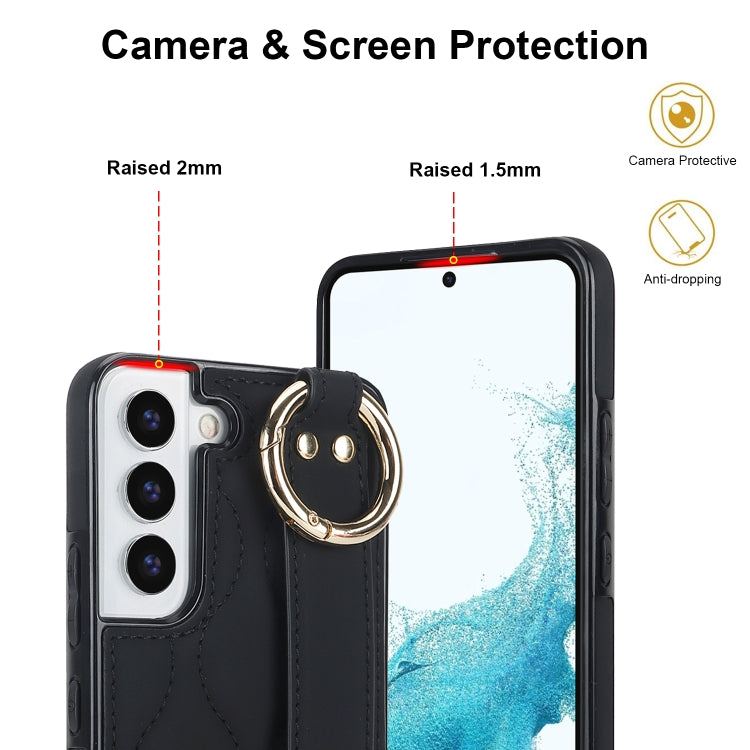 Non-slip Full Coverage Ring PU Phone Case with Wristband, For Samsung Galaxy S22+, For Samsung Galaxy S22, For Samsung Galaxy Note20 Ultra, For Samsung Galaxy Note20