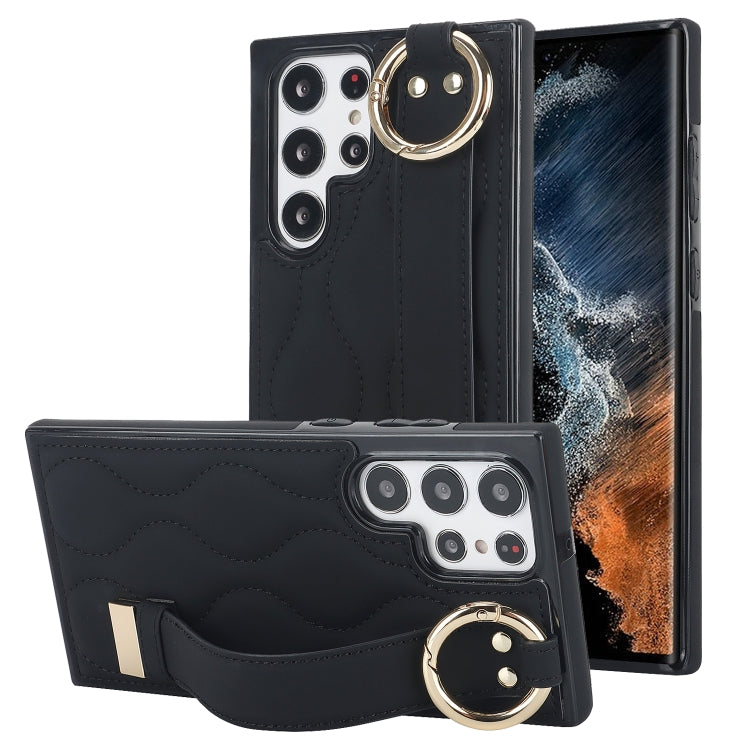 Non-slip Full Coverage Ring PU Phone Case with Wristband, For Samsung Galaxy A14 4G / 5G, For Samsung Galaxy A54 5G, For Samsung Galaxy S23 Ultra, For Samsung Galaxy S23, For Samsung Galaxy A53 5G, For Samsung Galaxy S22 Ultra