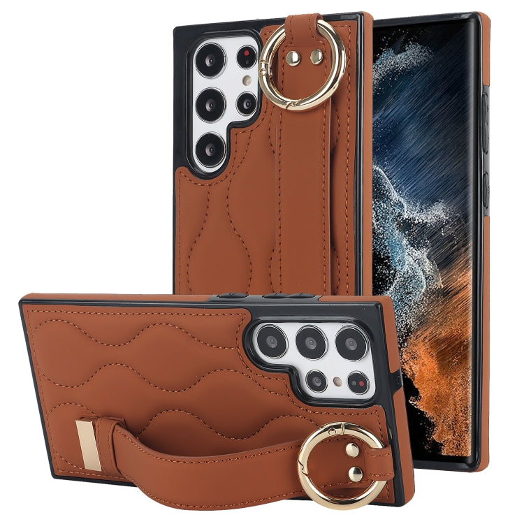 Non-slip Full Coverage Ring PU Phone Case with Wristband, For Samsung Galaxy A14 4G / 5G, For Samsung Galaxy A54 5G, For Samsung Galaxy S23 Ultra, For Samsung Galaxy S23, For Samsung Galaxy A53 5G, For Samsung Galaxy S22 Ultra