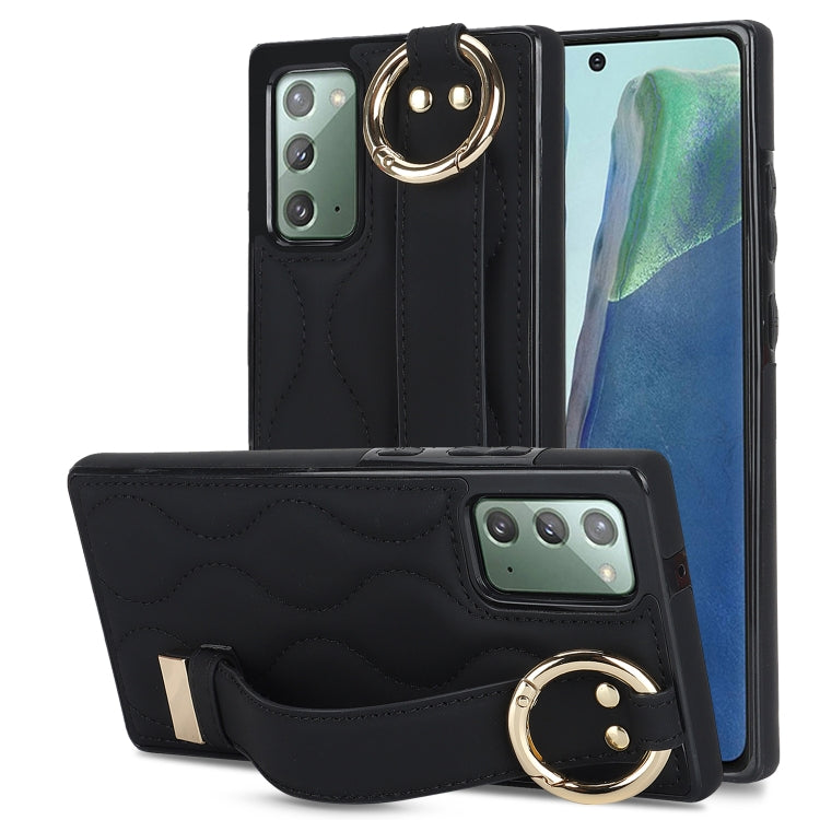 Non-slip Full Coverage Ring PU Phone Case with Wristband, For Samsung Galaxy S22+, For Samsung Galaxy S22, For Samsung Galaxy Note20 Ultra, For Samsung Galaxy Note20
