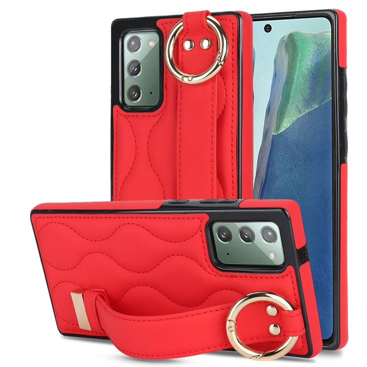 Non-slip Full Coverage Ring PU Phone Case with Wristband, For Samsung Galaxy S22+, For Samsung Galaxy S22, For Samsung Galaxy Note20 Ultra, For Samsung Galaxy Note20