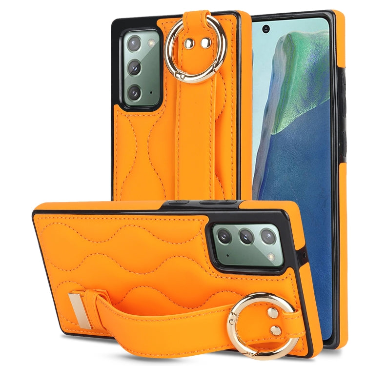 Non-slip Full Coverage Ring PU Phone Case with Wristband, For Samsung Galaxy S22+, For Samsung Galaxy S22, For Samsung Galaxy Note20 Ultra, For Samsung Galaxy Note20