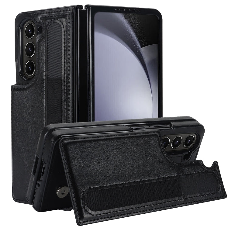 Full Coverage Fold Double Buckle PU Phone Case with Pen Slots, For Samsung Galaxy Z Fold5, For Samsung Galaxy Z Fold4, For Samsung Galaxy Z Fold3