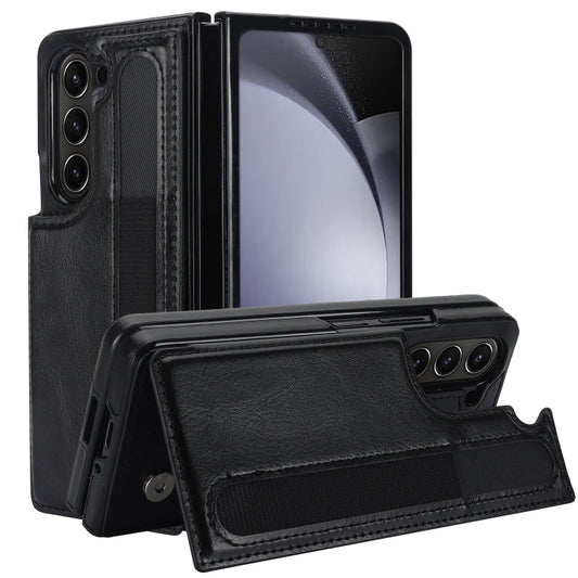 Full Coverage Fold Double Buckle PU Phone Case with Pen Slots, For Samsung Galaxy Z Fold5, For Samsung Galaxy Z Fold4, For Samsung Galaxy Z Fold3