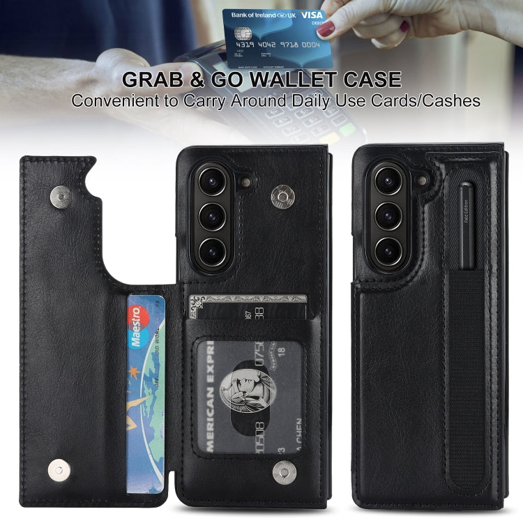 Full Coverage Fold Double Buckle PU Phone Case with Pen Slots, For Samsung Galaxy Z Fold5, For Samsung Galaxy Z Fold4, For Samsung Galaxy Z Fold3
