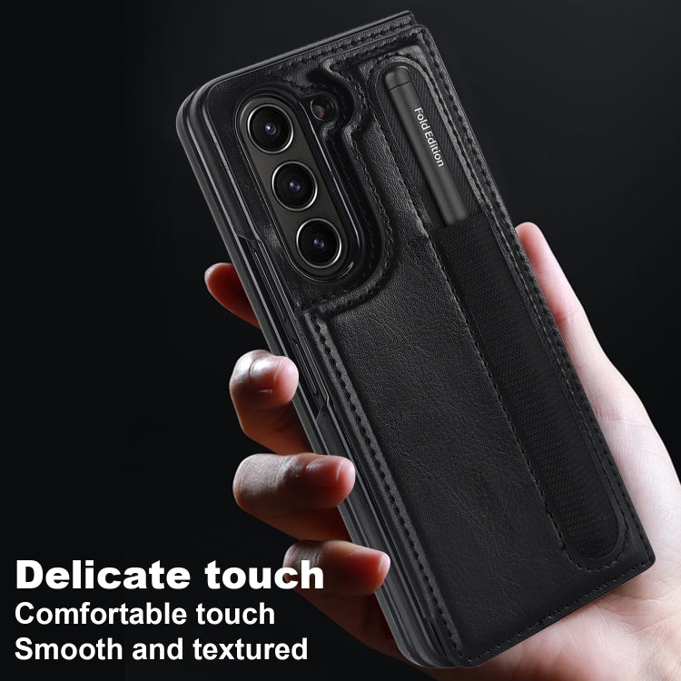 Full Coverage Fold Double Buckle PU Phone Case with Pen Slots, For Samsung Galaxy Z Fold5, For Samsung Galaxy Z Fold4, For Samsung Galaxy Z Fold3