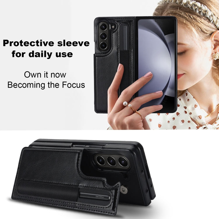 Full Coverage Fold Double Buckle PU Phone Case with Pen Slots, For Samsung Galaxy Z Fold5, For Samsung Galaxy Z Fold4, For Samsung Galaxy Z Fold3