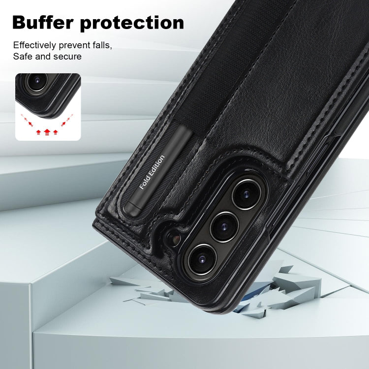 Full Coverage Fold Double Buckle PU Phone Case with Pen Slots, For Samsung Galaxy Z Fold5, For Samsung Galaxy Z Fold4, For Samsung Galaxy Z Fold3