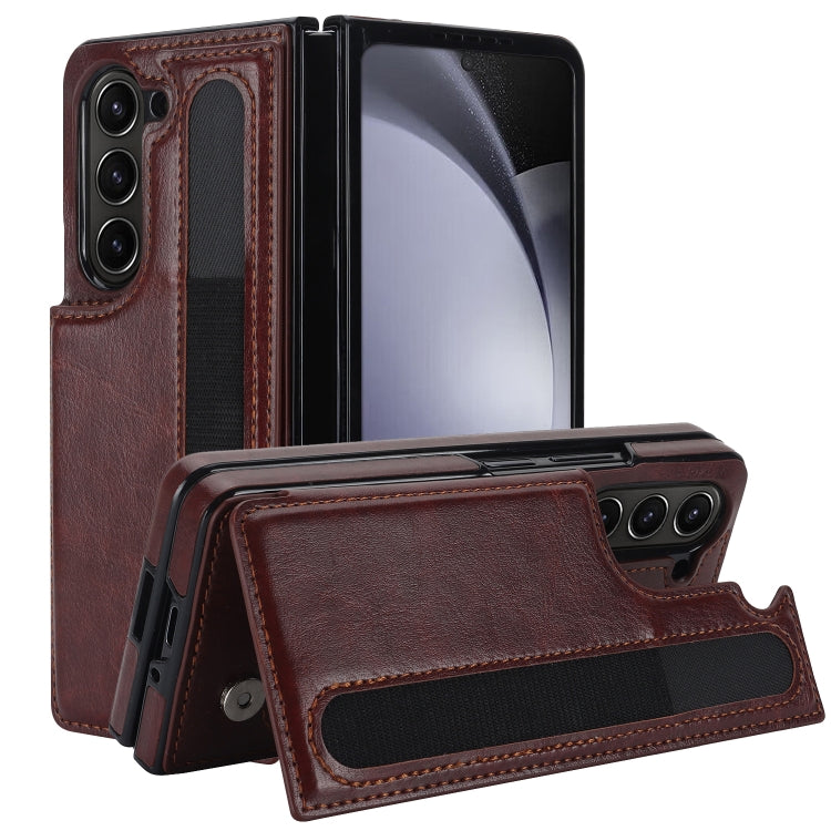 Full Coverage Fold Double Buckle PU Phone Case with Pen Slots, For Samsung Galaxy Z Fold5, For Samsung Galaxy Z Fold4, For Samsung Galaxy Z Fold3