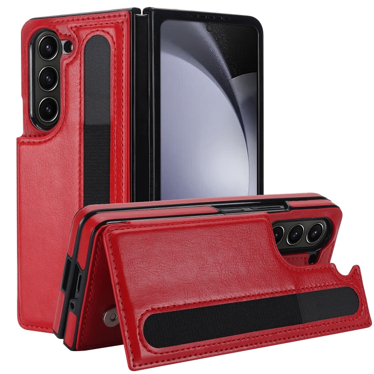 Full Coverage Fold Double Buckle PU Phone Case with Pen Slots, For Samsung Galaxy Z Fold5, For Samsung Galaxy Z Fold4, For Samsung Galaxy Z Fold3