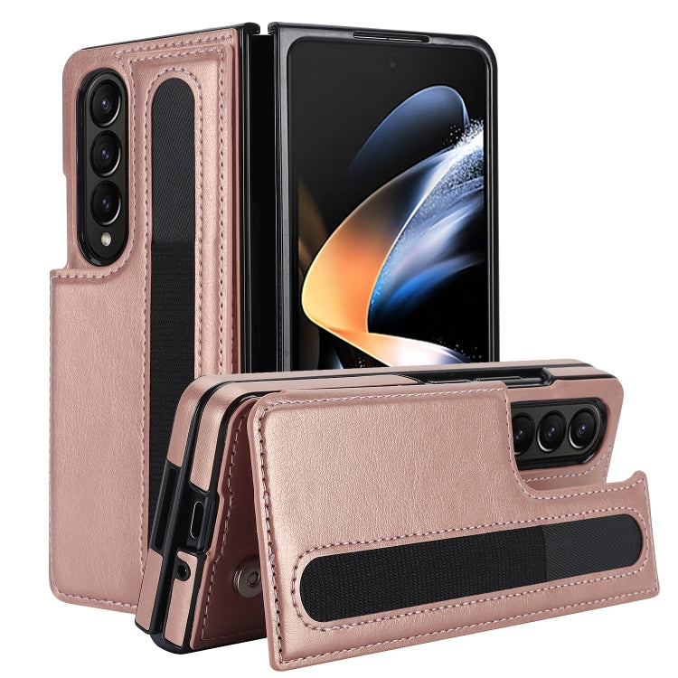 Full Coverage Fold Double Buckle PU Phone Case with Pen Slots, For Samsung Galaxy Z Fold5, For Samsung Galaxy Z Fold4, For Samsung Galaxy Z Fold3