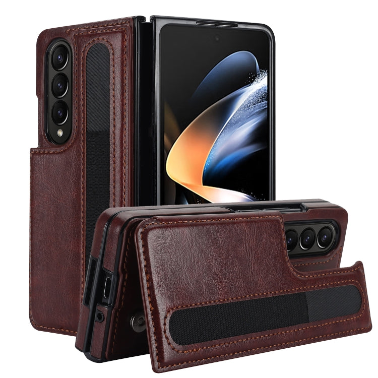 Full Coverage Fold Double Buckle PU Phone Case with Pen Slots, For Samsung Galaxy Z Fold5, For Samsung Galaxy Z Fold4, For Samsung Galaxy Z Fold3
