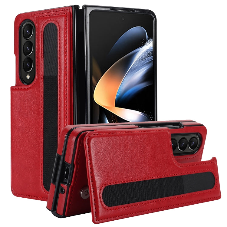 Full Coverage Fold Double Buckle PU Phone Case with Pen Slots, For Samsung Galaxy Z Fold5, For Samsung Galaxy Z Fold4, For Samsung Galaxy Z Fold3