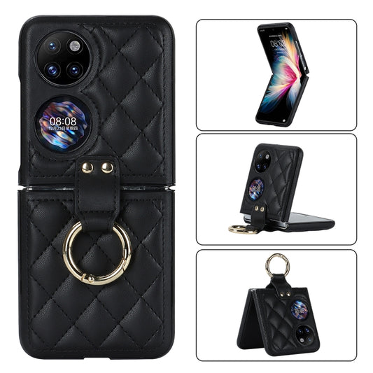 Rhombic Microfiber Folding Phone Case with Ring, For Huawei P50 Pocket