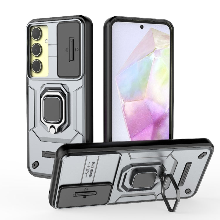 Sliding Camshield TPU + PC Shockproof Phone Case with Holder, For Samsung Galaxy M55 5G, For Samsung Galaxy M15 5G, For Samsung Galaxy A15 5G, For Samsung Galaxy A55 5G, For Samsung Galaxy A35 5G, For Samsung Galaxy S24 Ultra 5G                        ...