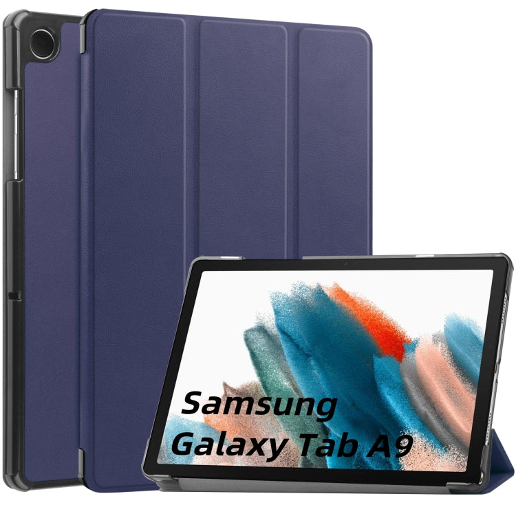 Custer Pure Color 3-Fold Holder Leather Tablet Case, For Samsung Galaxy Tab A9 / Tab A11
