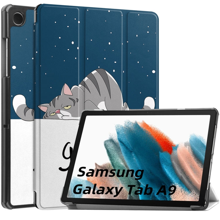 Custer Painted 3-Fold Holder Smart Leather Tablet Case, For Samsung Galaxy Tab A9 / Tab A11