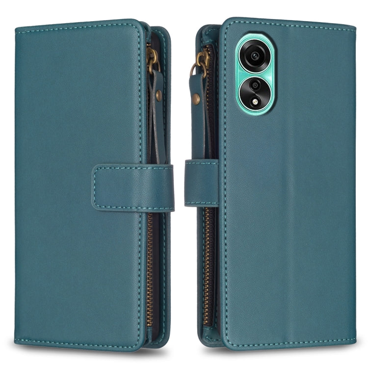 9 Card Slots Zipper Wallet Leather Flip Phone Case, For OPPO A58 4G, For OPPO A78 4G, For OPPO A78 5G, For OPPO A98 5G