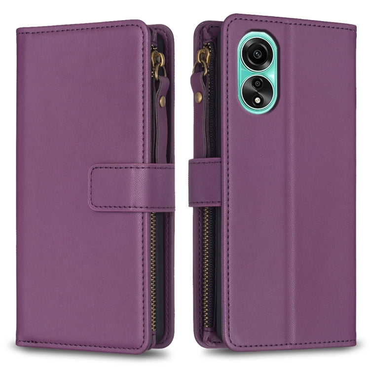 9 Card Slots Zipper Wallet Leather Flip Phone Case, For OPPO A58 4G, For OPPO A78 4G, For OPPO A78 5G, For OPPO A98 5G