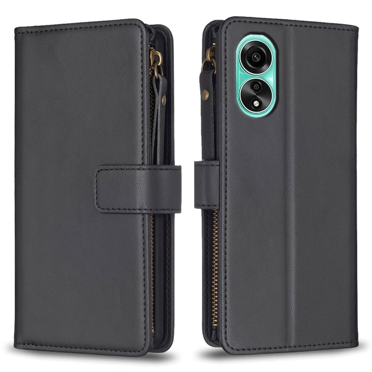 9 Card Slots Zipper Wallet Leather Flip Phone Case, For OPPO A58 4G, For OPPO A78 4G, For OPPO A78 5G, For OPPO A98 5G