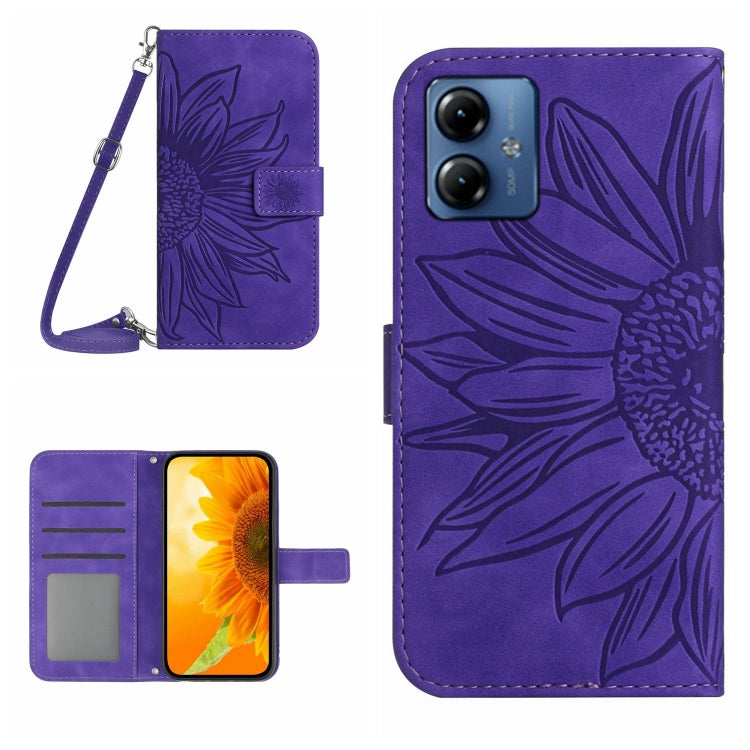 HT04 Skin Feel Sun Flower Embossed Flip Leather Phone Case with Lanyard, For Motorola Moto G84, For Motorola Moto G54, For Motorola Edge 40 Neo, For Motorola Moto G14