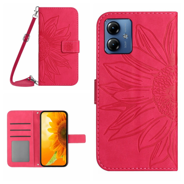 HT04 Skin Feel Sun Flower Embossed Flip Leather Phone Case with Lanyard, For Motorola Moto G84, For Motorola Moto G54, For Motorola Edge 40 Neo, For Motorola Moto G14