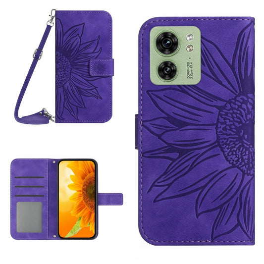 HT04 Skin Feel Sun Flower Embossed Flip Leather Phone Case with Lanyard, For Motorola Edge 40