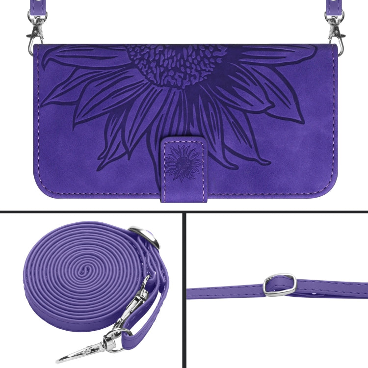 HT04 Skin Feel Sun Flower Embossed Flip Leather Phone Case with Lanyard, For Motorola Edge 40