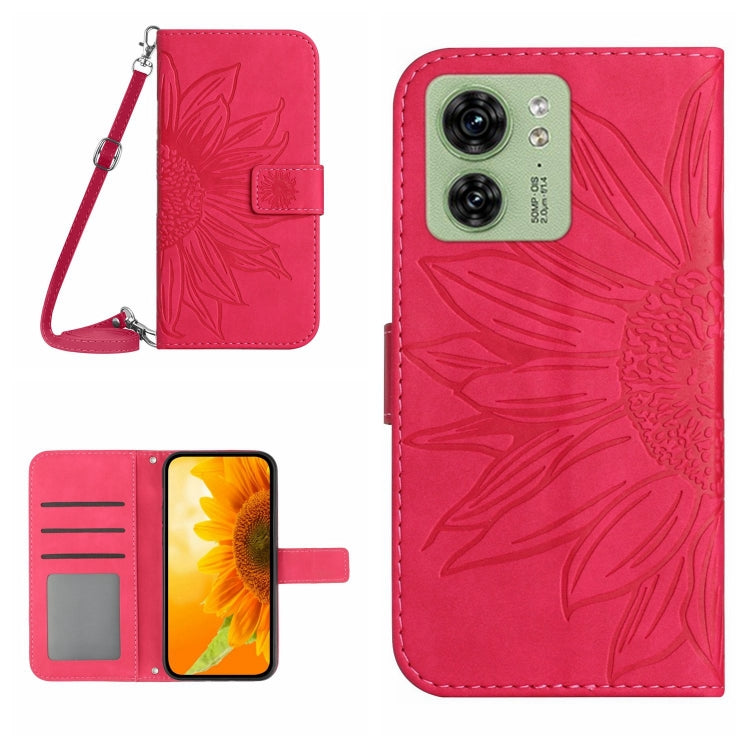 HT04 Skin Feel Sun Flower Embossed Flip Leather Phone Case with Lanyard, For Motorola Edge 40
