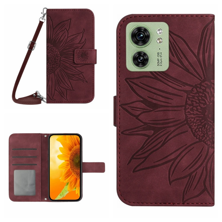 HT04 Skin Feel Sun Flower Embossed Flip Leather Phone Case with Lanyard, For Motorola Edge 40