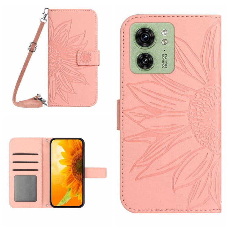 HT04 Skin Feel Sun Flower Embossed Flip Leather Phone Case with Lanyard, For Motorola Edge 40