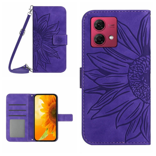 HT04 Skin Feel Sun Flower Embossed Flip Leather Phone Case with Lanyard, For Motorola Moto G84, For Motorola Moto G54, For Motorola Edge 40 Neo, For Motorola Moto G14