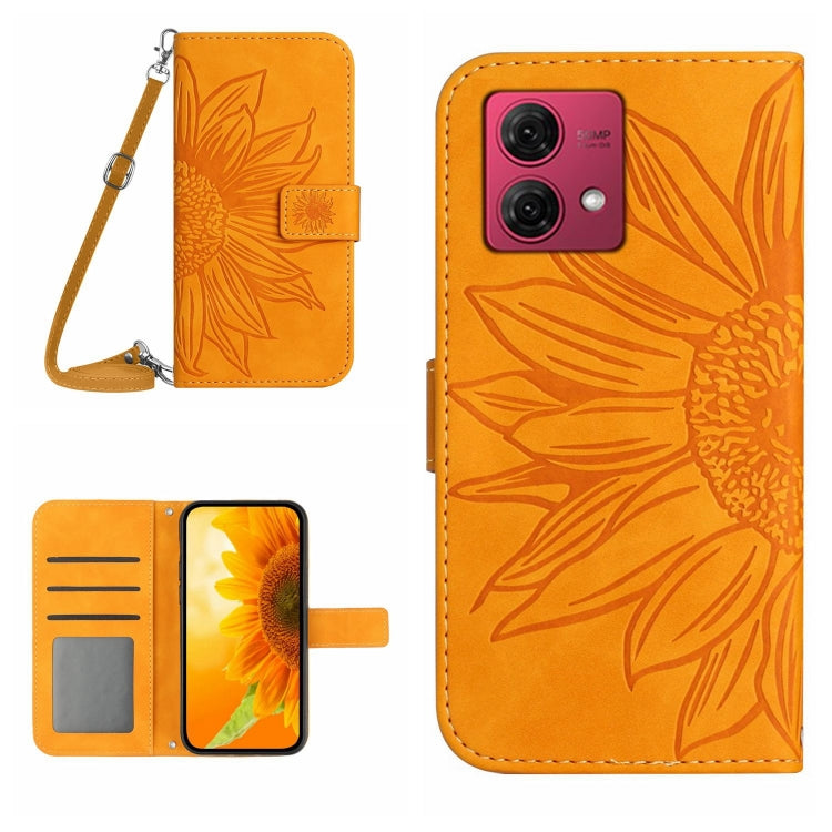 HT04 Skin Feel Sun Flower Embossed Flip Leather Phone Case with Lanyard, For Motorola Moto G84, For Motorola Moto G54, For Motorola Edge 40 Neo, For Motorola Moto G14