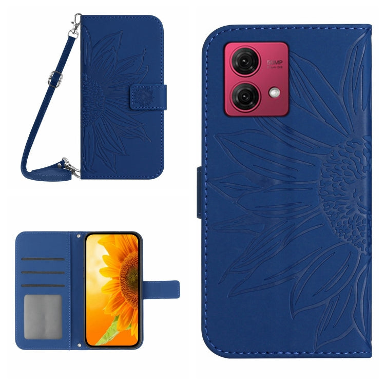 HT04 Skin Feel Sun Flower Embossed Flip Leather Phone Case with Lanyard, For Motorola Moto G84, For Motorola Moto G54, For Motorola Edge 40 Neo, For Motorola Moto G14