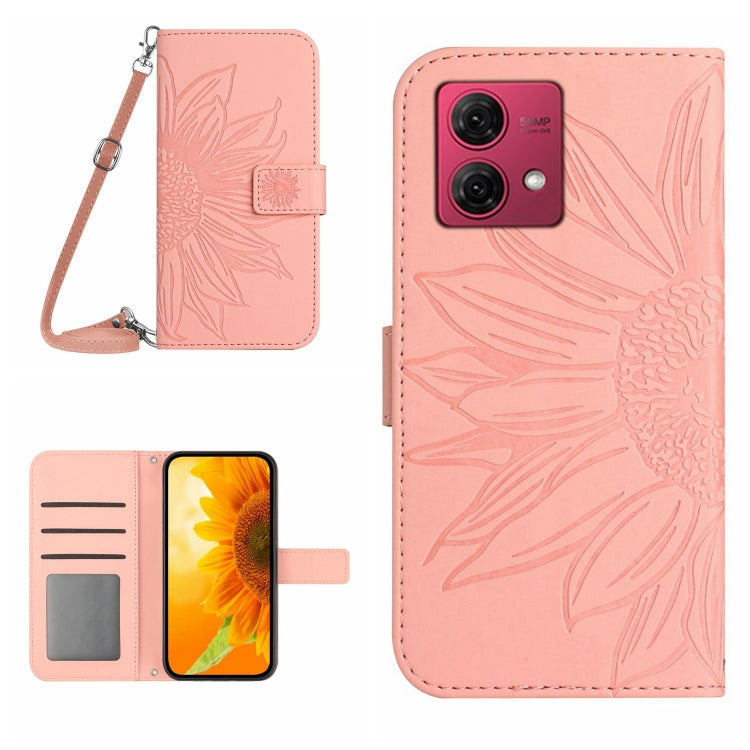 HT04 Skin Feel Sun Flower Embossed Flip Leather Phone Case with Lanyard, For Motorola Moto G84, For Motorola Moto G54, For Motorola Edge 40 Neo, For Motorola Moto G14