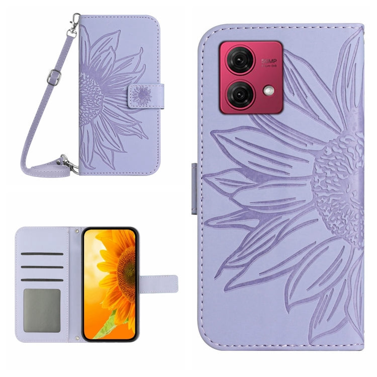 HT04 Skin Feel Sun Flower Embossed Flip Leather Phone Case with Lanyard, For Motorola Moto G84, For Motorola Moto G54, For Motorola Edge 40 Neo, For Motorola Moto G14
