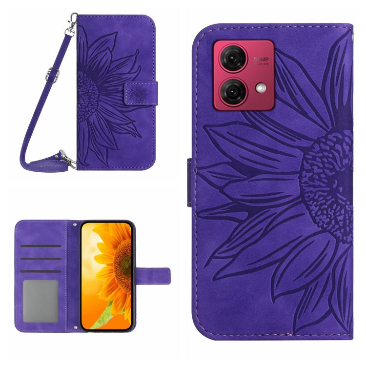 HT04 Skin Feel Sun Flower Embossed Flip Leather Phone Case with Lanyard, For Motorola Moto G84, For Motorola Moto G54, For Motorola Edge 40 Neo, For Motorola Moto G14